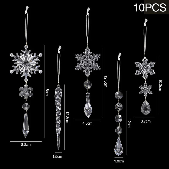 Rynx | 5/10 Pieces Acrylic Snowflake Simulation Ice Pendant Christmas Tree Hanging Decoration 2024 Christmas Home Decor New Year Gift