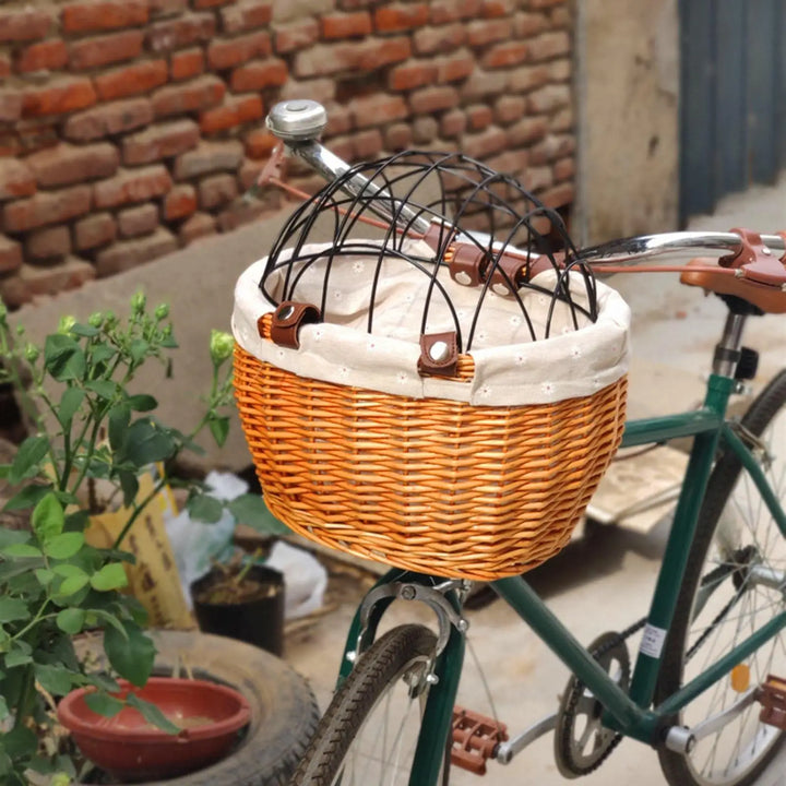 Lisslune | PawRide | Front-Mounted Wicker Dog Bike Basket – Safe, Stylish & Weatherproof