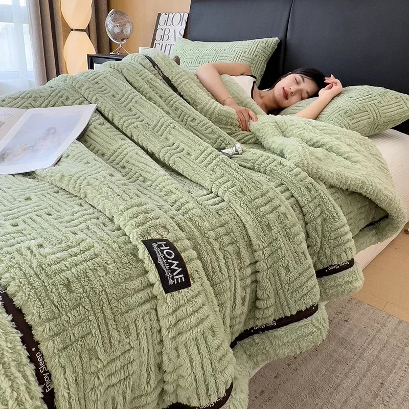 Rynx New Half-Side Fleece Autumn Winter Blanket Soft Fluffy Maternal and Child Grade Comforters Warm Breathable Sofa Cover Blanket