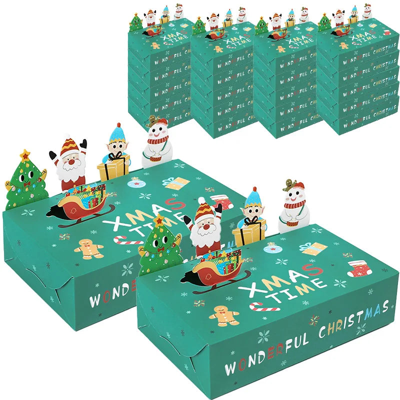 Rynx 5/10pcs Cartoon Christmas Gift Box Kraft Paper Cookie Packaging Box 2024 Christmas Party Decor Xmas Navidad New Year