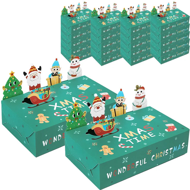 Rynx 5/10pcs Cartoon Christmas Gift Box Kraft Paper Cookie Packaging Box 2024 Christmas Party Decor Xmas Navidad New Year