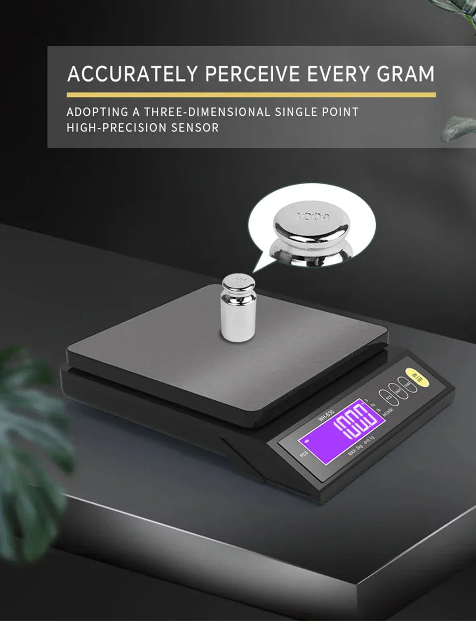 Lisslune | 5 kg/0.1 g and 10 kg/1 g digital electronic kitchen scale, LCD display, fully waterproof stainless steel weighing tool for baking