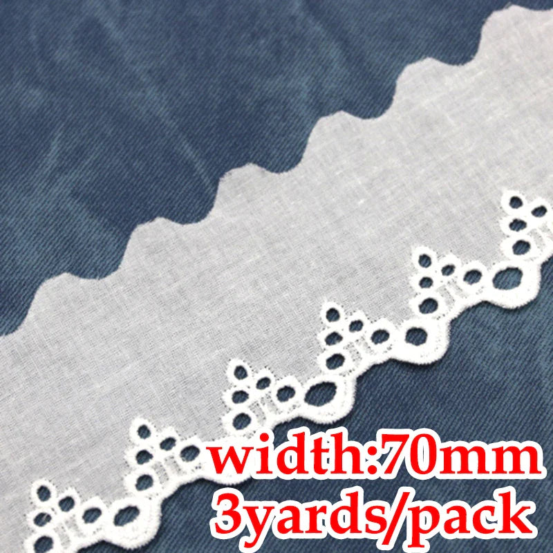 Rynx | (3 Yards/lot) Cotton Lace White Embroidery Sewn Clothing Textile Fabric Woven Ribbon DIY Decoration Wedding Home Sticker