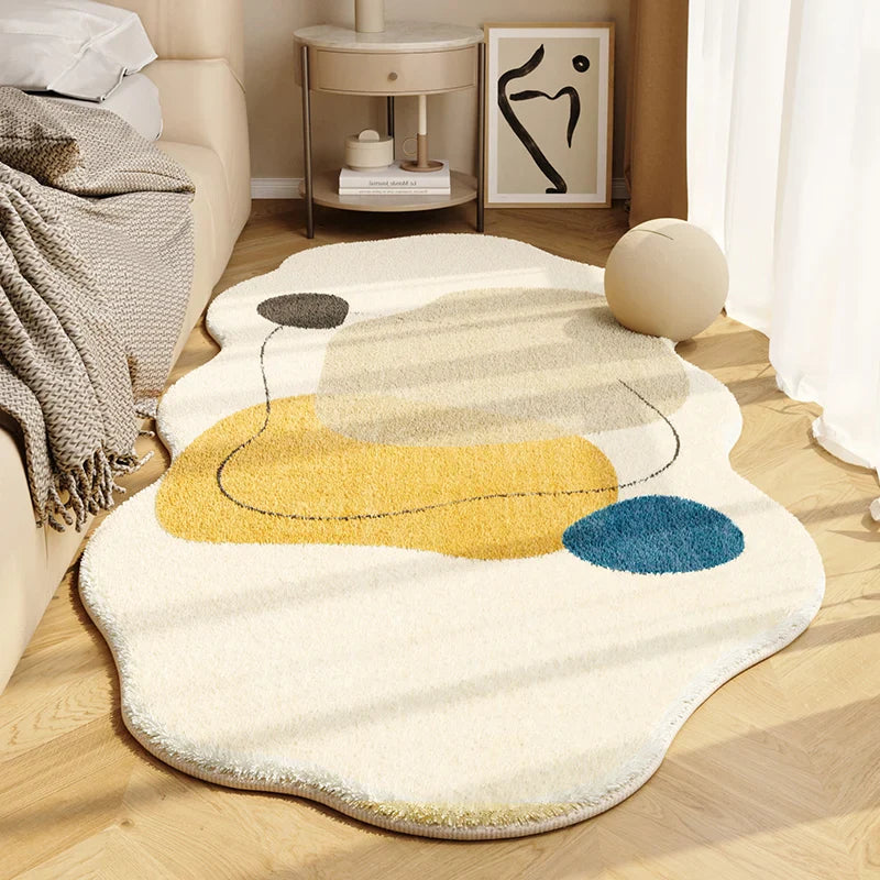 Rynx | Irregular Shape Bedroom Plush Rug Soft Soft Bedroom Decor Rug Retro Cream Rugs for Living Room Washable Thick Lounge Mat