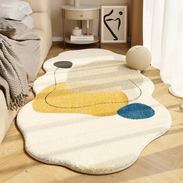 Rynx | Irregular Shape Bedroom Plush Rug Soft Soft Bedroom Decor Rug Retro Cream Rugs for Living Room Washable Thick Lounge Mat