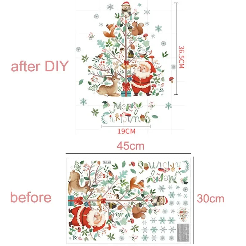 Rynx Christmas Window Stickers Santa Claus Christmas Tree Cartoon Glass Stickers Merry Christmas New Year Decorations for Home