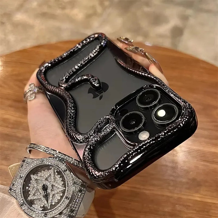 Lisslune | Plating Weicher Gummi Rahmen Hohler Schlange Handyhülle Für iPhone 11 12 13 14 15 16 Pro Max Objektivschutz Unregelmäßige Stoßfeste Hülle