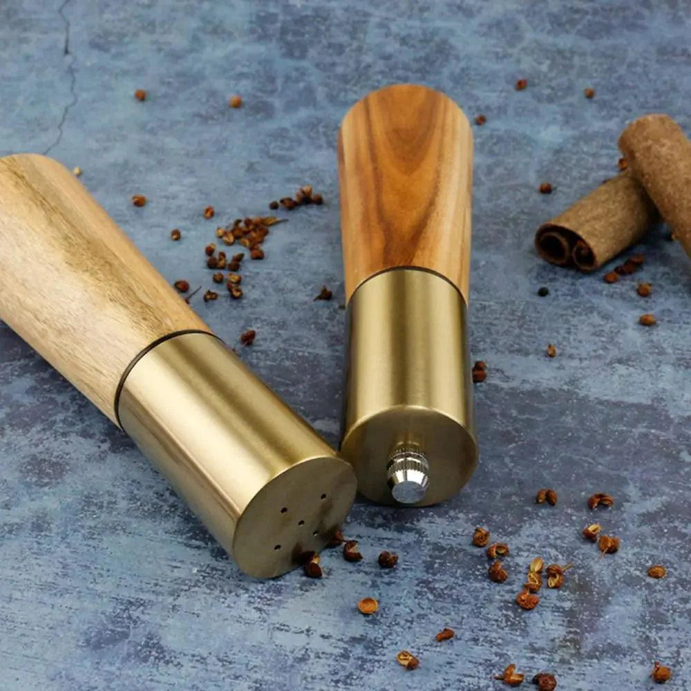 Lisslune | Elegant Acacia Wood and Stainless Steel Spice Mill Duo - Custom Grinding for Culinary Excellence