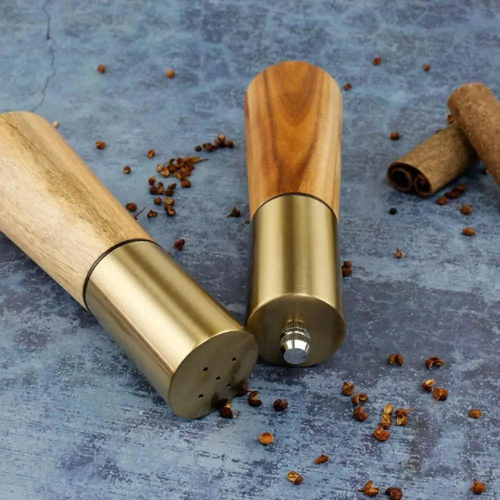 Lisslune | Elegant Acacia Wood and Stainless Steel Spice Mill Duo - Custom Grinding for Culinary Excellence