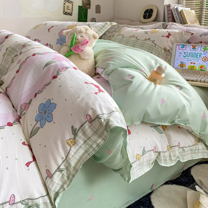 Rynx | Vintage Floral Duvet Cover Set, 3-piece Botanical Bedding Garden Style Flower Reversible Duvet Covers Luxury Soft Breathable