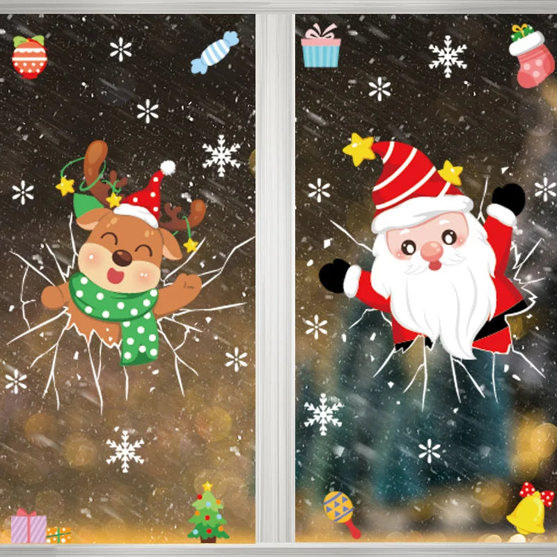 Rynx Christmas Window Stickers Santa Snowflake DIY Wall Tattoo Christmas Decorations for Home New Year Ornaments Gift