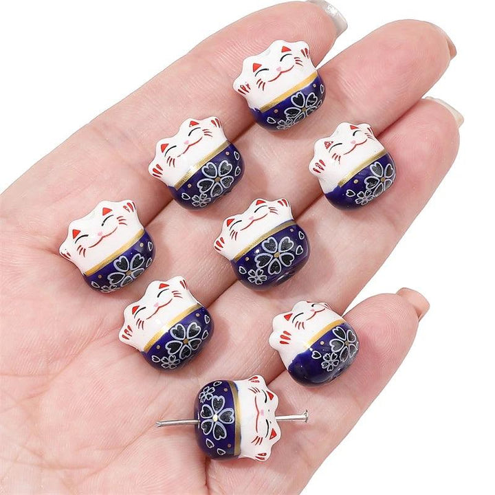 Lisslune | Set of 2 Artisan 14mm Ceramic Lucky Cat Charms for Creative Jewelry Designs