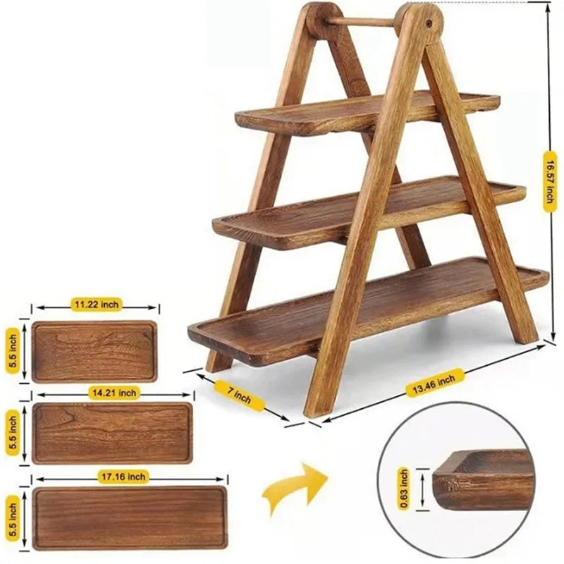 Lisslune | 3-tier wooden step plate decor cake stand farmhouse step plate party serving dish and trays