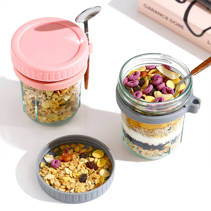 Lisslune | Multifunctional Portable Breakfast Cup with Lid and Spoon - Perfect for Oatmeal, Cereal, Nuts, Yogurt, Salad, and More! Heat-Resistant Tumbler for Juice and Milk On-the-Go