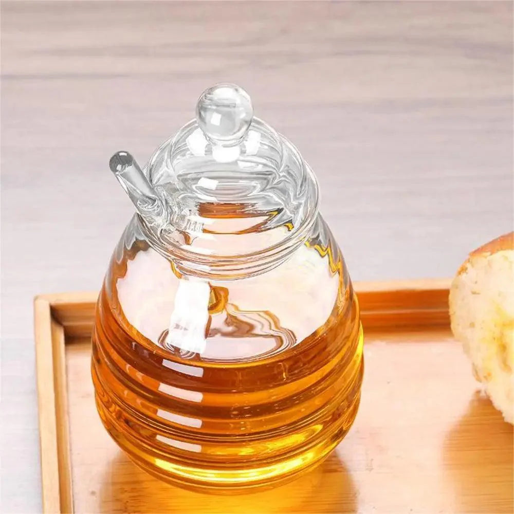 Lisslune | Elegant clear glass honey jar collection with dipper and lid - Perfect for any occasion