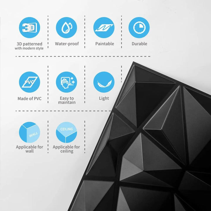 Lisslune | 3D Diamond Design Decorative Matt Wall Panel Stickers