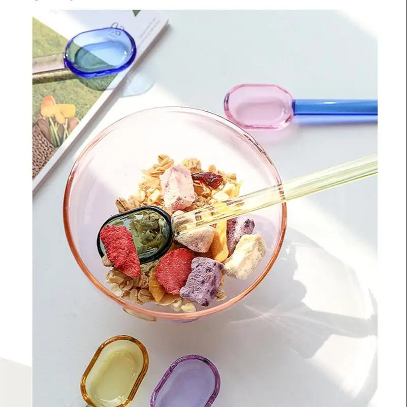 Rynx | Stained Glass Spoon Dessert Ice Milk Long Handle Spoon Coffee Soup Stirring Spoon High Borosilicate Heat and Cold Resistance