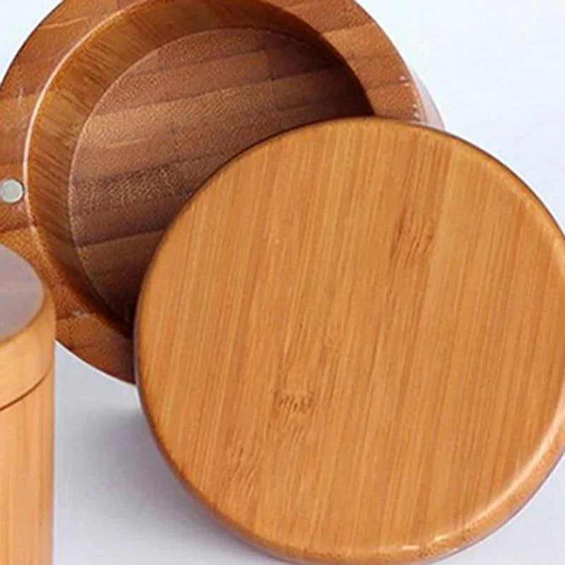Lisslune | Bamboo salt box organizer with magnetic rotating lid - Stylish kitchen essential