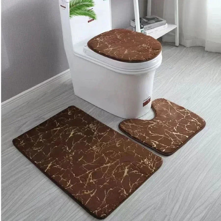 Lisslune | Gold Toilet Seat Cover and Bathroom Mat Set Non-Slip