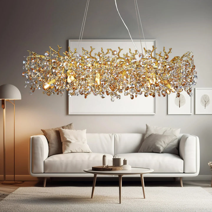Lisslune | Long Crystal Pendant Light - Dining Room Gold Restaurant Island Hanging Light, Silver Nordic LED Pendant Light Large