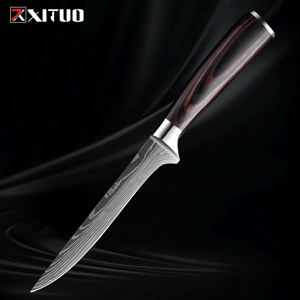 Skorter | XITUO Kitchen Knife Set - 1-9PCS 7Cr17Mov Stainless Steel Chef, Santoku & Fruit Knives with Ergonomic Pakkawood Handle