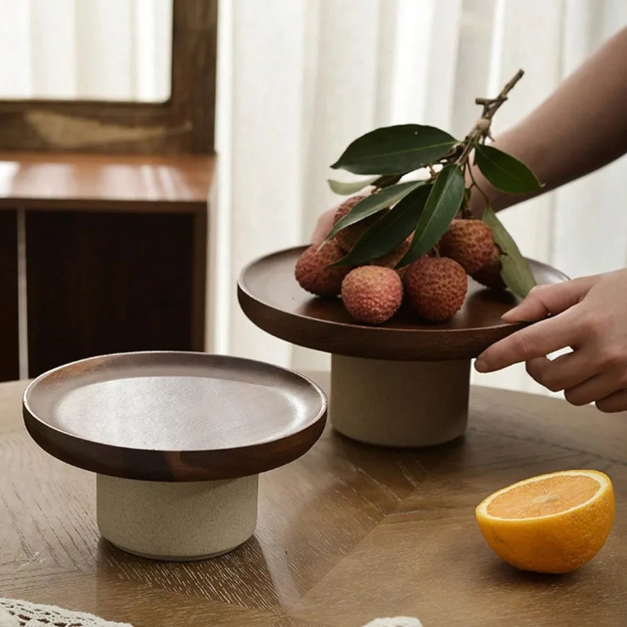 Rynx | Japanese Cake Fruit Plate Wooden Egg Holder Dessert Storage Rack Ceramic High Foot Snack Decorative Plate Kitchen Accessories