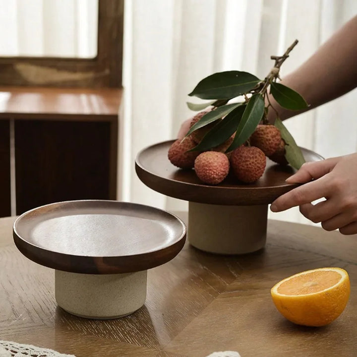 Rynx | Japanese Cake Fruit Plate Wooden Egg Holder Dessert Storage Rack Ceramic High Foot Snack Decorative Plate Kitchen Accessories