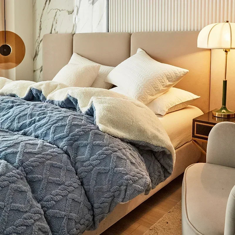 Rynx Tafu Velvet Warm Winter Bed Cover Blanket Dual Use Artificial Cashmere Duvet Cover Soft Warm Coral Fleece Comforter Cover