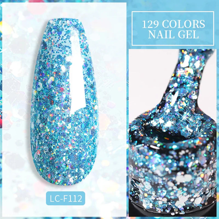 Rynx | 7ml Glitter Gel Nail Polish Semi Permanent Sequins Soak Off UV Gel Colorful DIY Nail Art Polishes