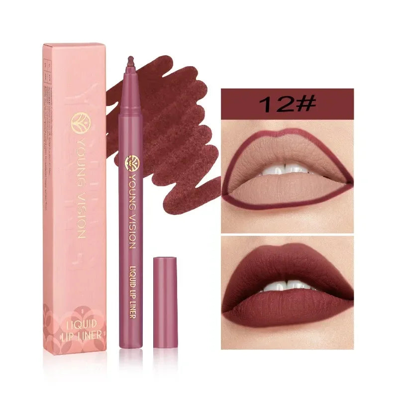 Lisslune | Mattes Flüssig-Lippenkonturenstift Schwammspitzen Lippenkonturenstift Nude Pink Lippenstiftstift Lang anhaltende Samt Schnell trocknende Lippenlack Feuchtigkeitsspendender Lippenstift