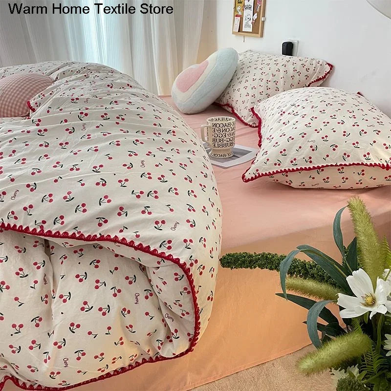 Rynx | In Pink Flowers Bedding Set Flat Bed Sheet Duvet Cover Twin Full Queen Nordic Bedding Boys Girls Bedding Sets Flower Cherry