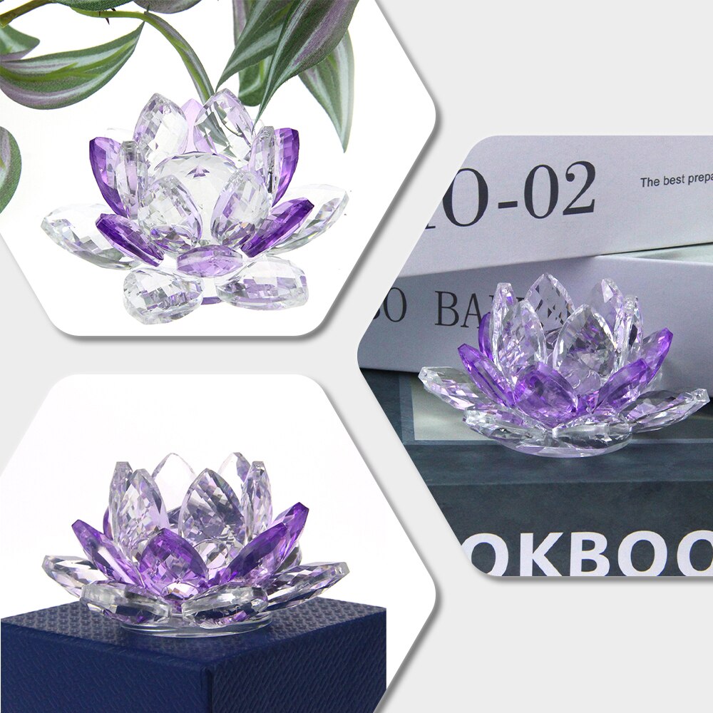 Lisslune | Crystal Lotus Flower Craft Glass Paperweight Home Decoration Ornaments Figures Home Wedding Party Decor Gifts Souvenir