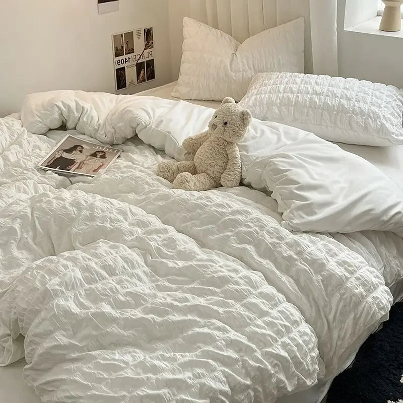 Lisslune | ChicParis | Seersucker Bedding Set – Lightweight, Soft & Elegant French-Style Duvet Cover Set