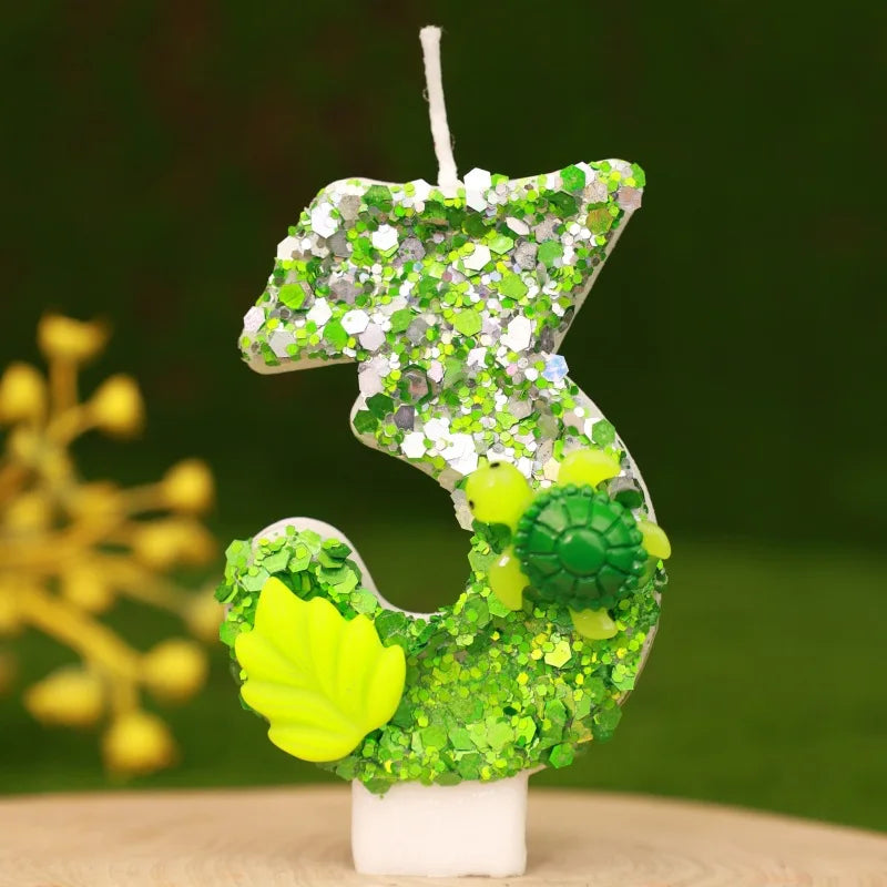 Rynx | Birthday Number Candle Animal Turtle Children's Birthday Candles Happy Birthday Cake Topper Green Color