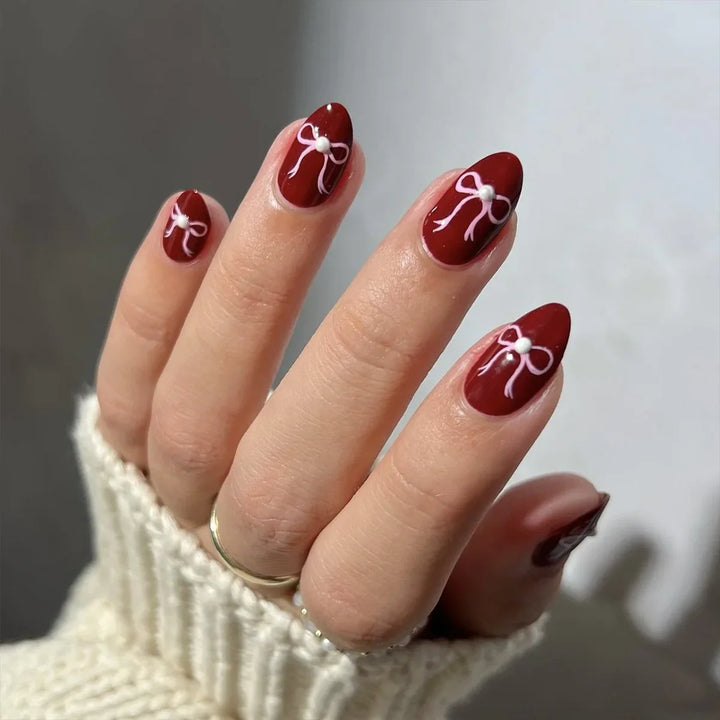 Rynx | Red Love Heart French Sweet Nail Art Nude Pink Artificial Nails Removable Finished Fingernails Valentine's Day Gift Press-on Nails With Glue