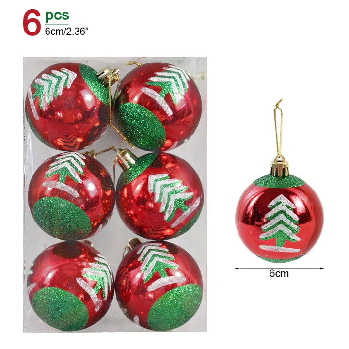 Rynx 6pcs/Box 6cm Christmas Tree Balls Ornaments Xmas Tree Hanging Decorations Christmas Decorations for Home Navidad Natal New Year Gift
