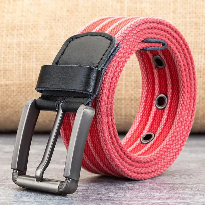 Lisslune | Men’s Canvas Belt – Adjustable Casual Striped Waistband