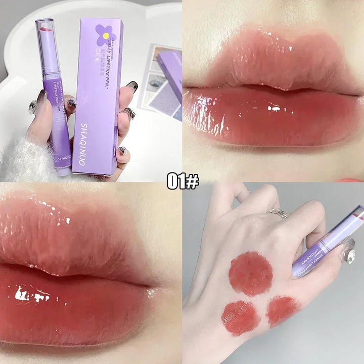 Rynx | Jelly Lipstick Pencil Punk Red Brown Lip Gloss Mirror Waterproof Lip Lacquer Moisturizing Lipstick Waterproof Non-Transfer Cup Korean