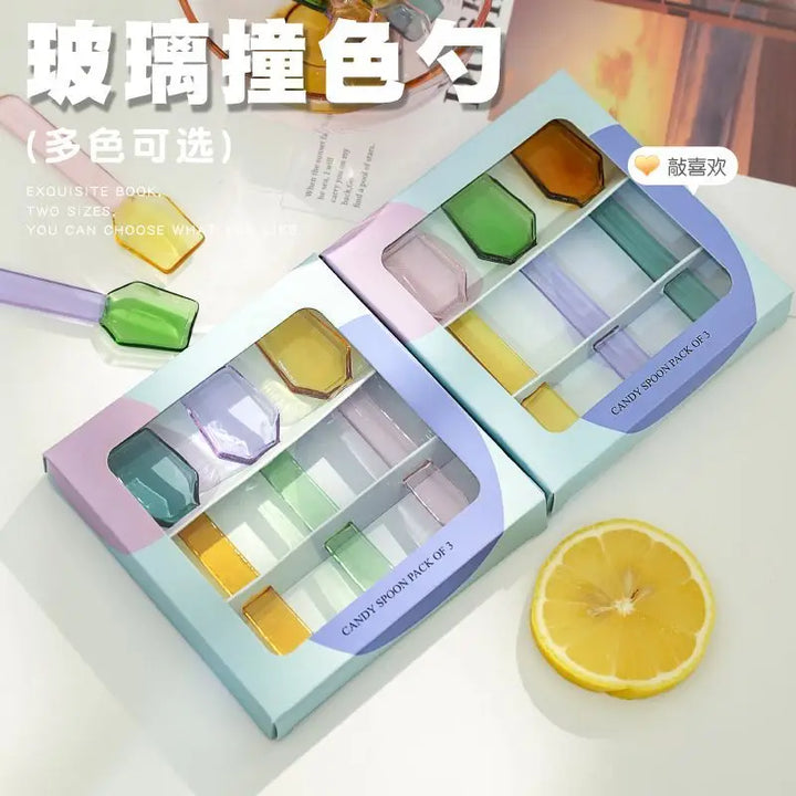 Rynx | Colored glass spoon dessert ice salad spoon with handle coffee soup stirring spoon high borosilicate heat and cold resistance