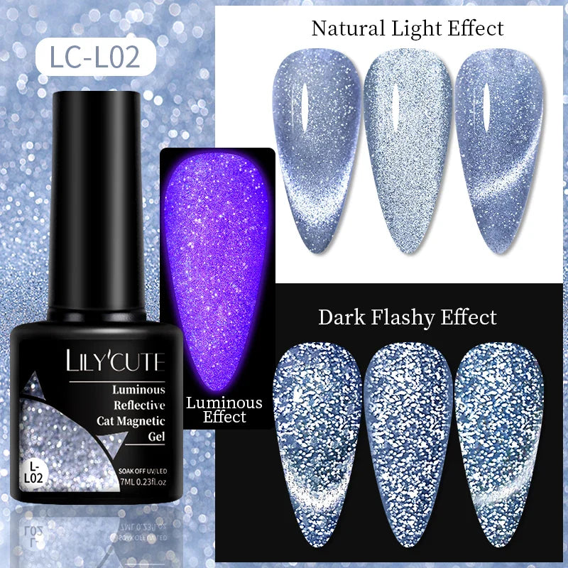 Rynx |7ML Snowlight Cat Magnetic Gel Nail Polish Grow-In-Dark Reflection Glitter Laser Semi-Permanent Soak Off UV Gel Nail Polish