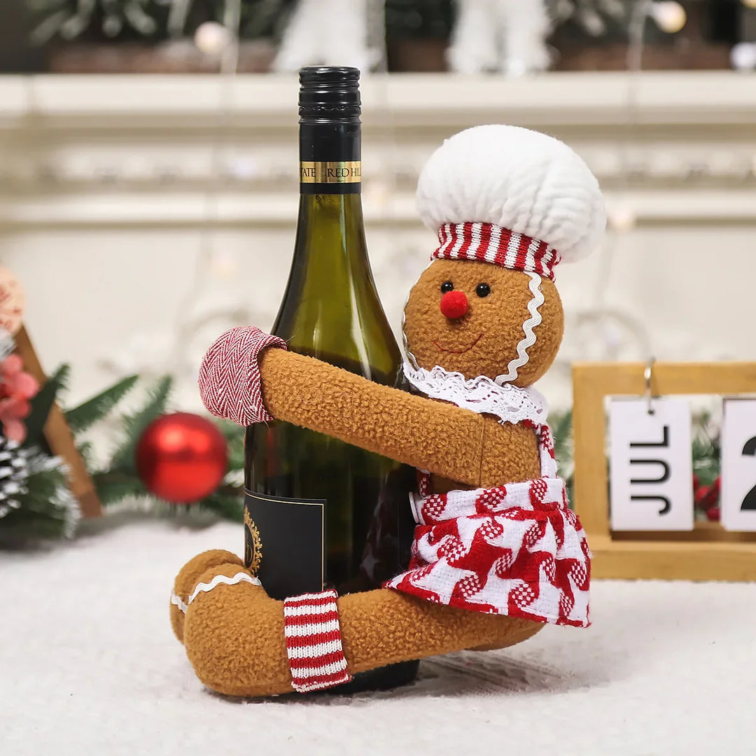 Rynx Christmas decoration supplies pair gingerbread man doll wine bottle hug wine bottle cover creative wine bottle decoration