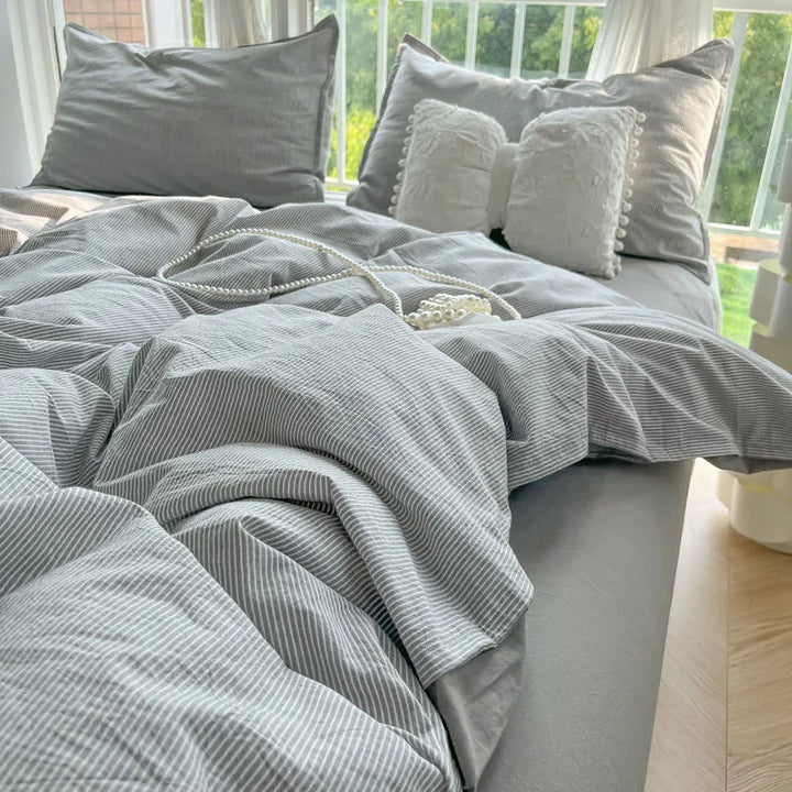 Rynx | Striped Duvet Cover Set Quilt Set Ins Nordic Gray Bed Set of Four Parts, Home Luxury Bedding Set Bed Sheets