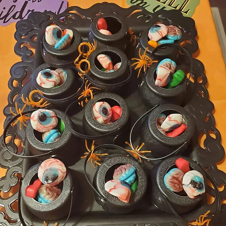 Rynx | Halloween Witch Cauldron Decoration, Mini Black Plastic Witch Cauldron, Halloween Candy Basket, Trick or Treat Bucket
