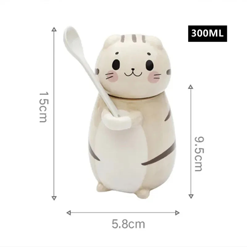 Lisslune | Lucky Cat Ceramic Coffee Mug with Spoon