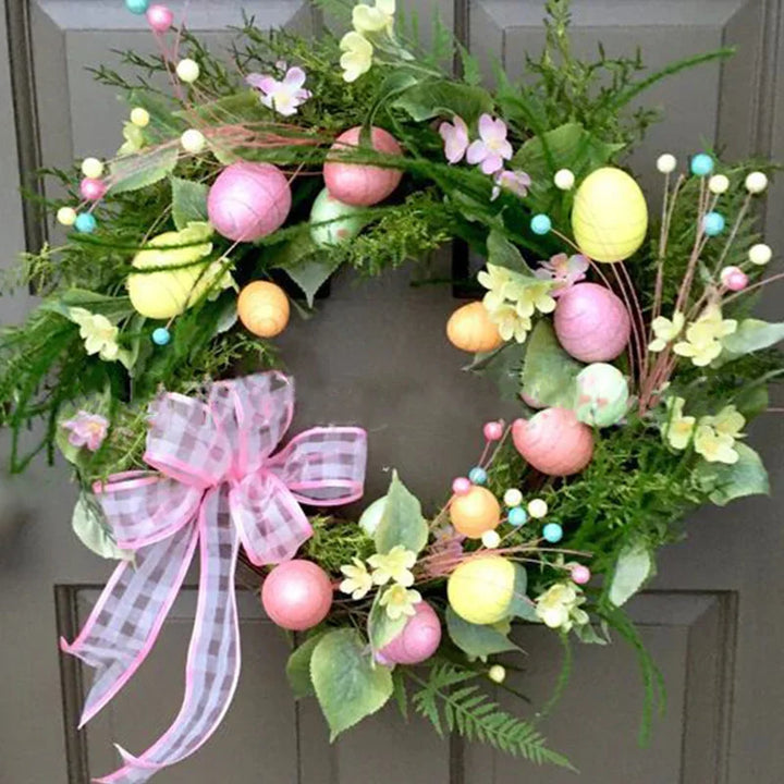 Lisslune | 5 Style Bow Ribbon Easter Egg Wreath Easter Egg Garland Door Ornaments Wall Decor Happy Easter 2023 Decor for Home Kids