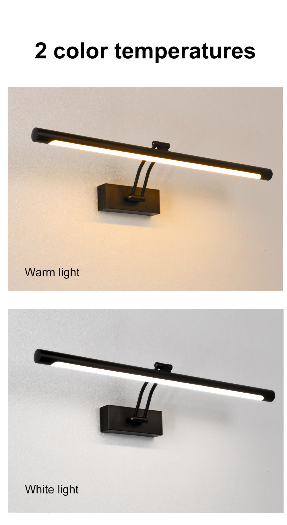 Lisslune | 80-100cm LED wall lamp - Modern black/silver wall light for the bathroom, internally mounted picture light