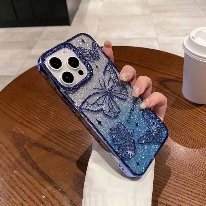 Lisslune | 3D Bling Glitzer Schmetterling Quicksand Farbverlauf Handyhülle Für iPhone 16 15 14 13 12 11 Pro Max 16 Plus Beschichtung Stoßfest Hülle