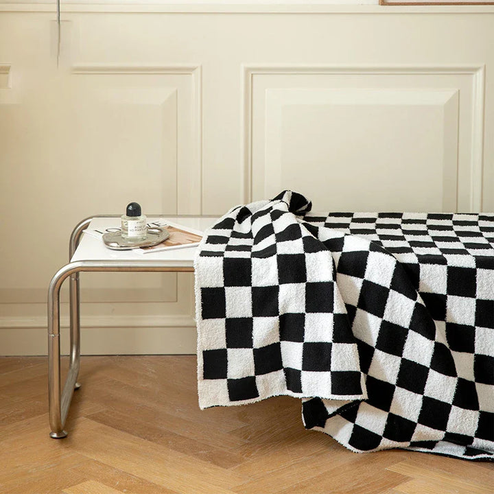 Rynx | Retro Checkered Plaid Knit Fleece Blankets Soft Cozy Thread Blanket Sofa Blanket Dust Cover Tassel Blankets For Bed
