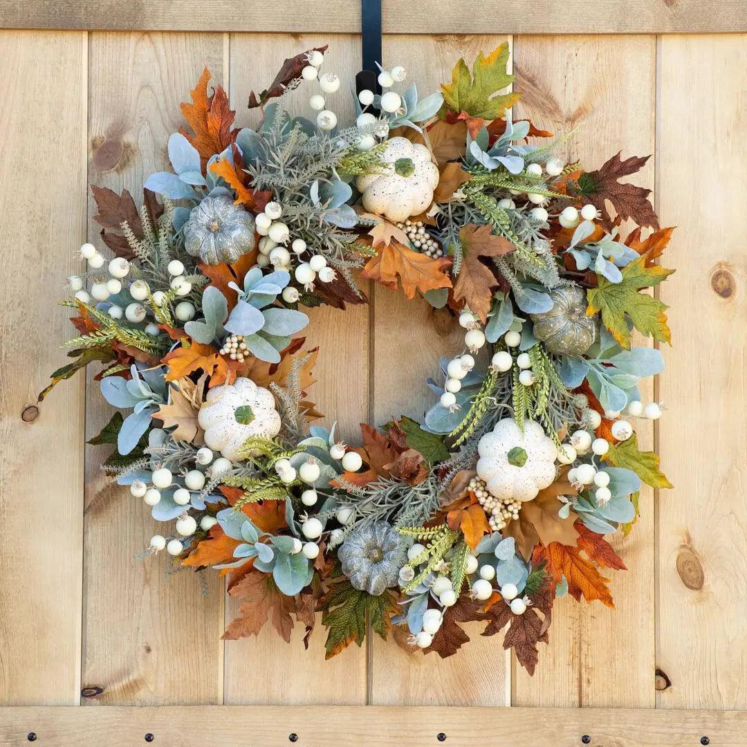 Lisslune | AutumnPumpkin Autumn Wreath with Maple Leaves and Pumpkins – Front Door Decoration