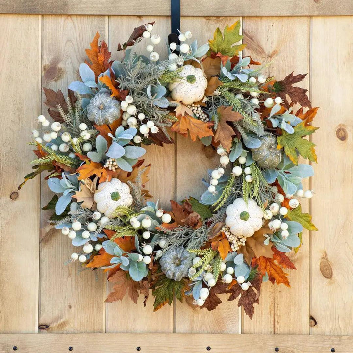 Lisslune | AutumnPumpkin Autumn Wreath with Maple Leaves and Pumpkins – Front Door Decoration